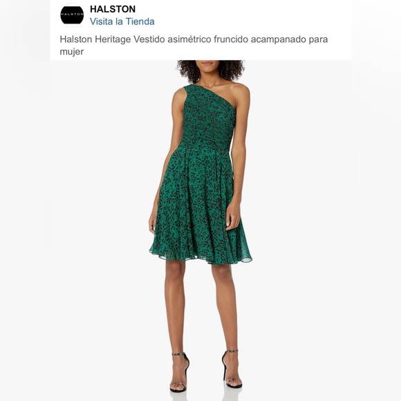 Halston Heritage Emerald One-Shoulder Dress - Picture 1 of 14